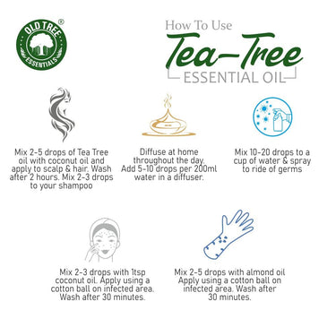 Old Tree 100% Pure & Natural Tea Tree Essential Oil for Skin, Diffusers, Hair, Body, Acne, & Nail care | Premium Therapeutic Grade Tea Tree Oil for Aromatherapy, Stress relief - 30 ml